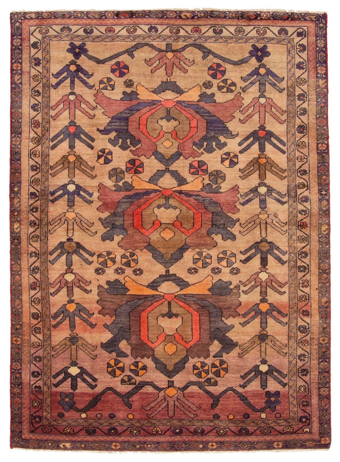 Vintage 5’2″ x 6’11” Traditional Hand Knotted Vegetable Dye Wool Area Rug