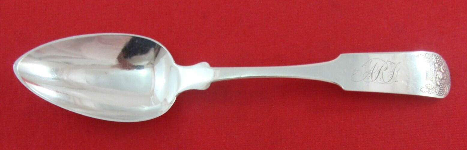 Sheaf of Wheat by Cochrane coin silver flatware serving spoon, 8 3/4″ mono, 1830