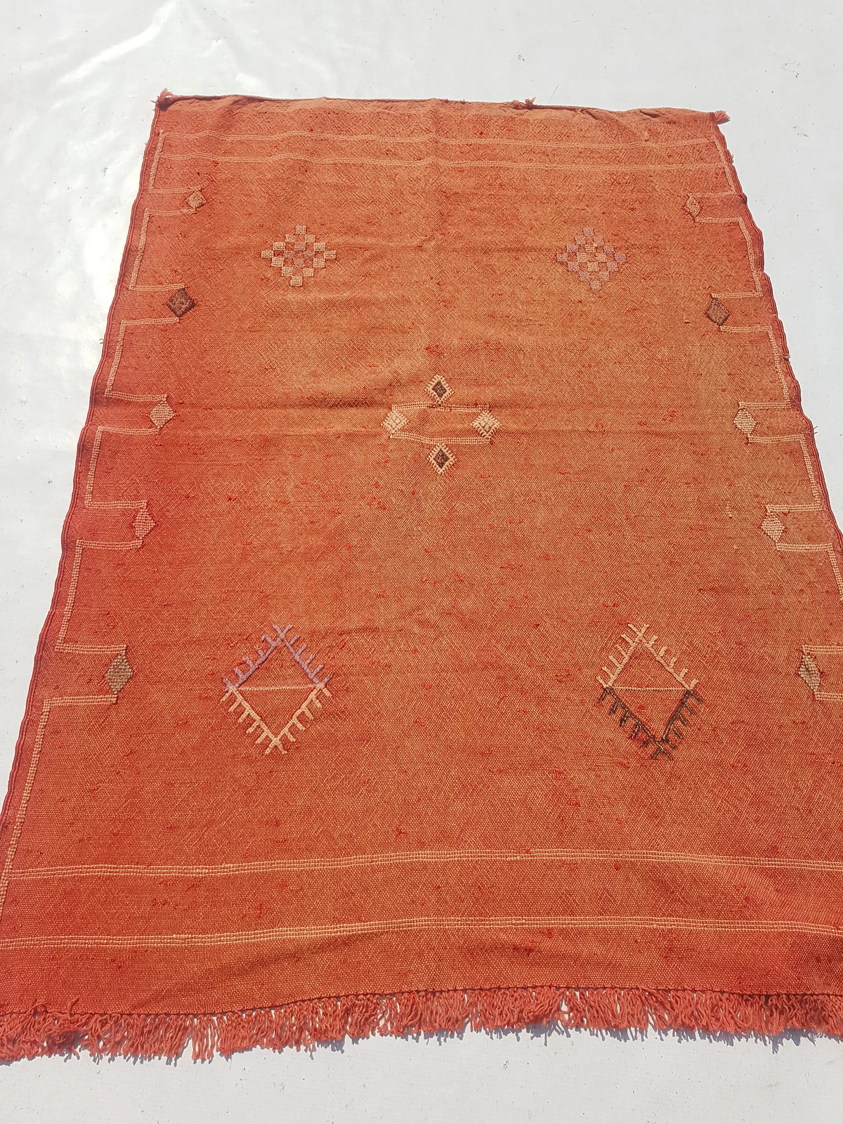Distressed Vintage Traditional Handmade Moroccan Wool Orange Kilim Rug 4.3×3.1ft