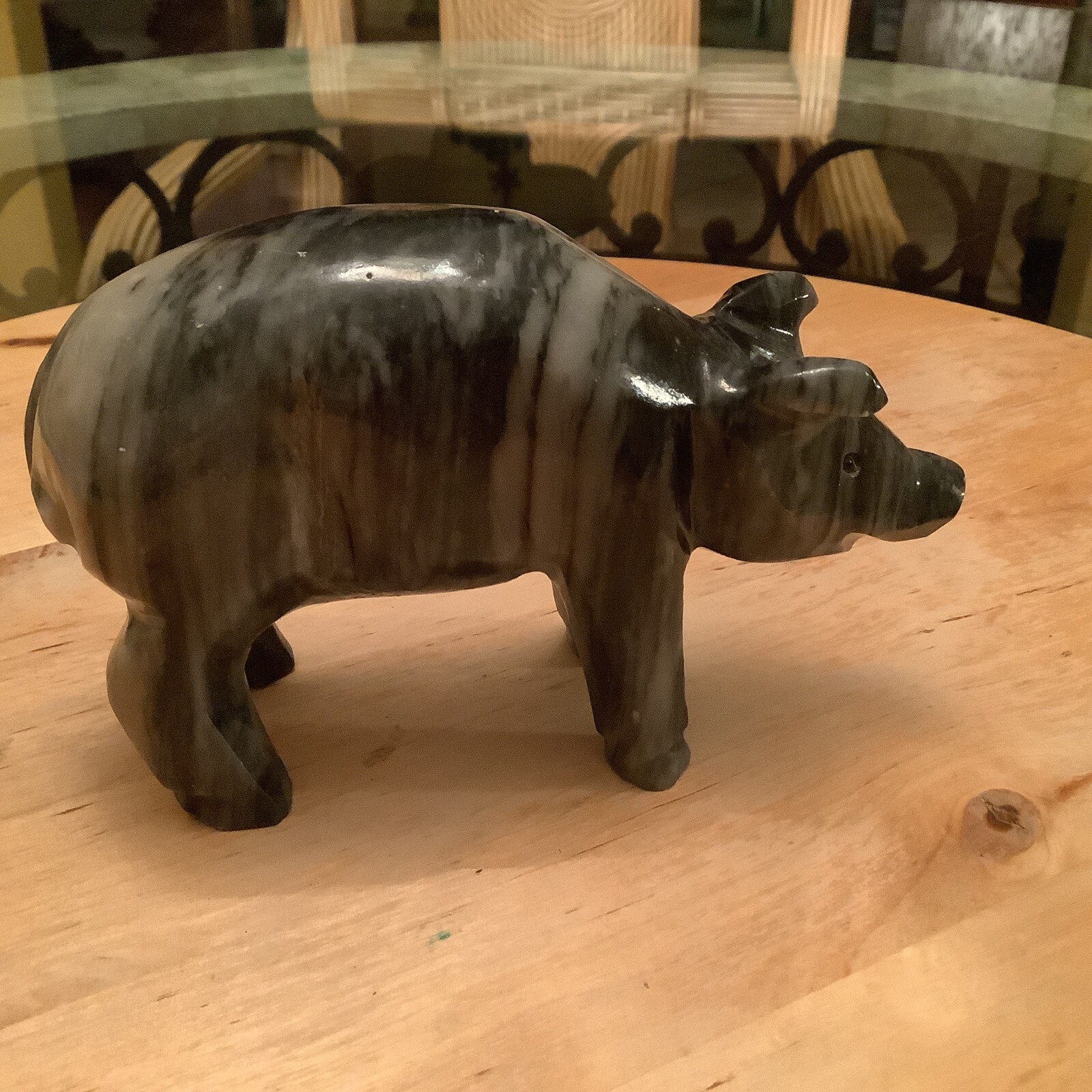 Soapstone Pig gray/Black 5”x3.25” Nice