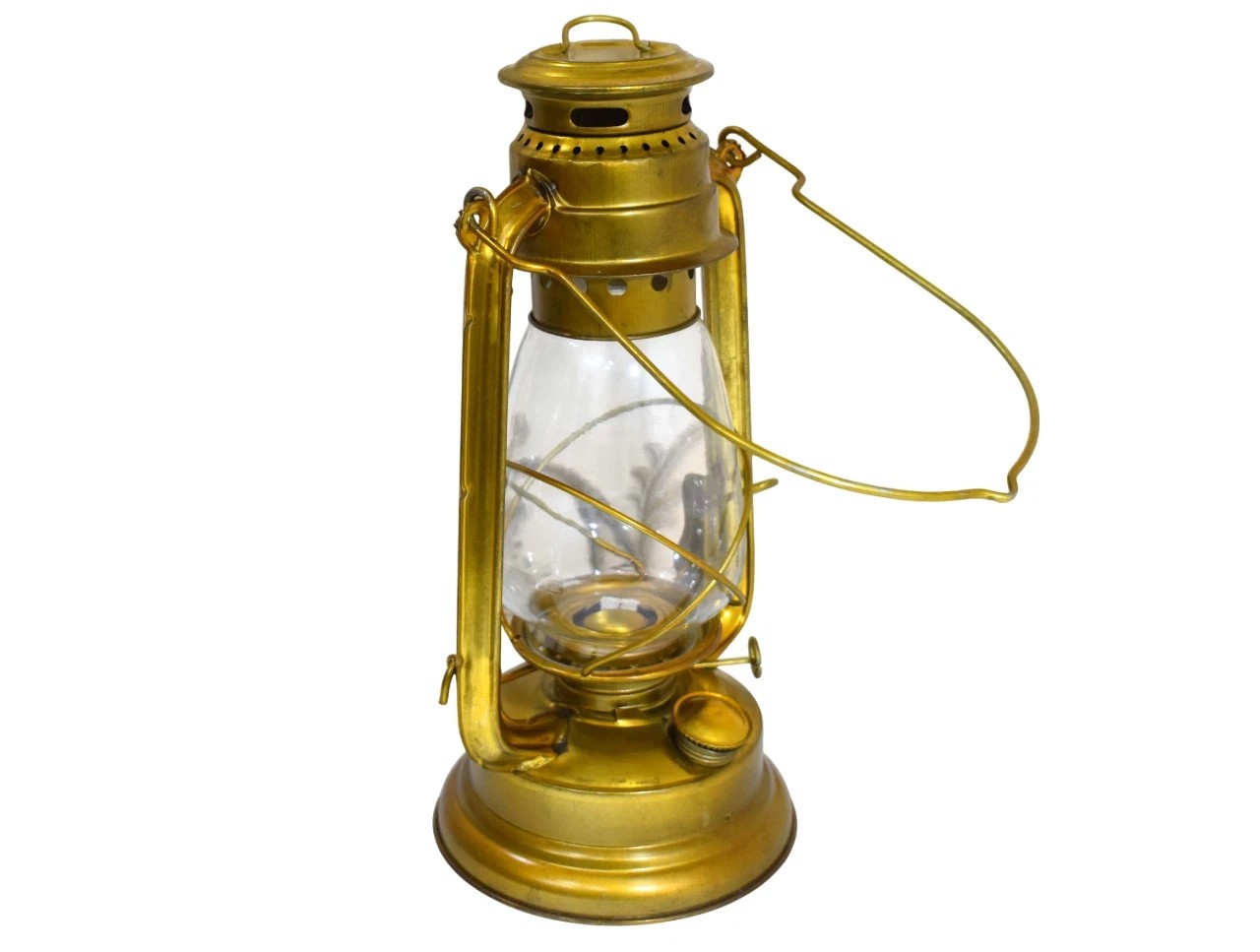 Antique Brass Lantern Lamp with Glass Enclosure Vintage- Inspired Décor Lantern