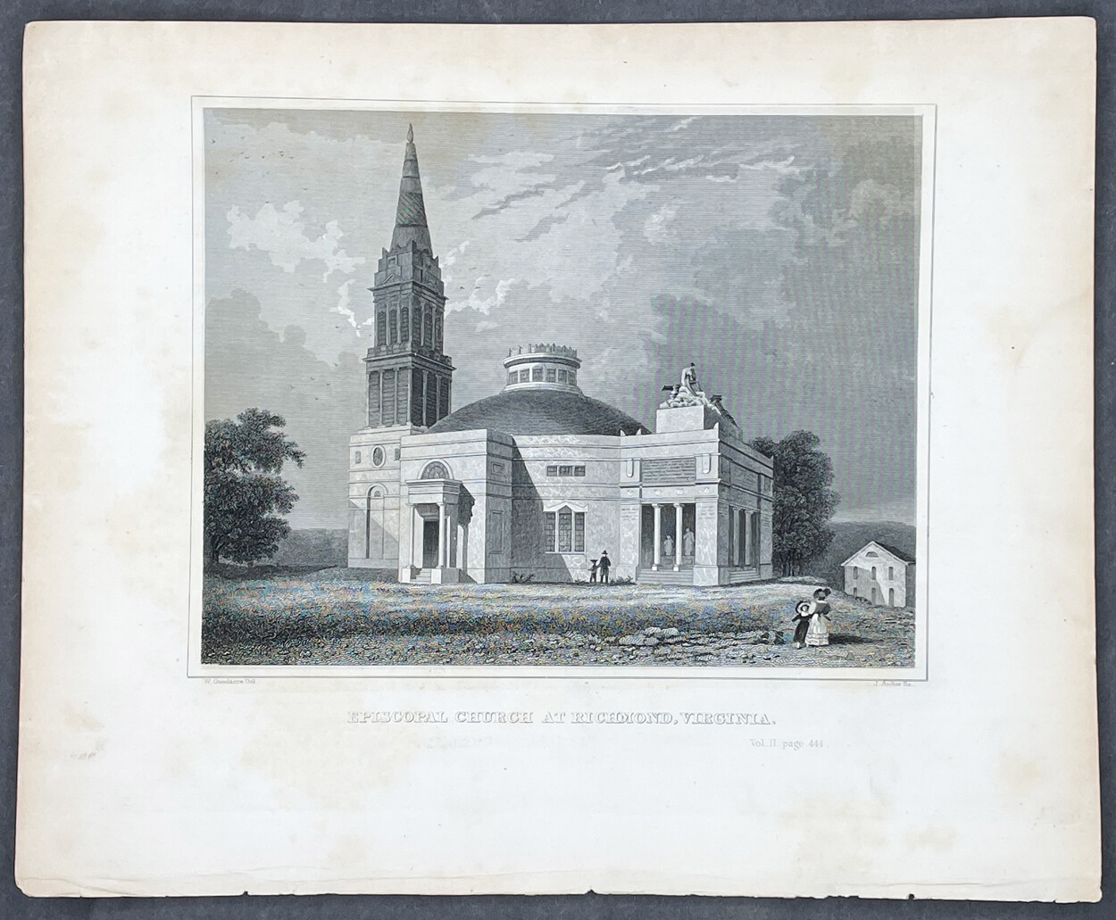 1832 J Hinton Antique Print Monumental Church Broad St Richmond Virginia (35388)