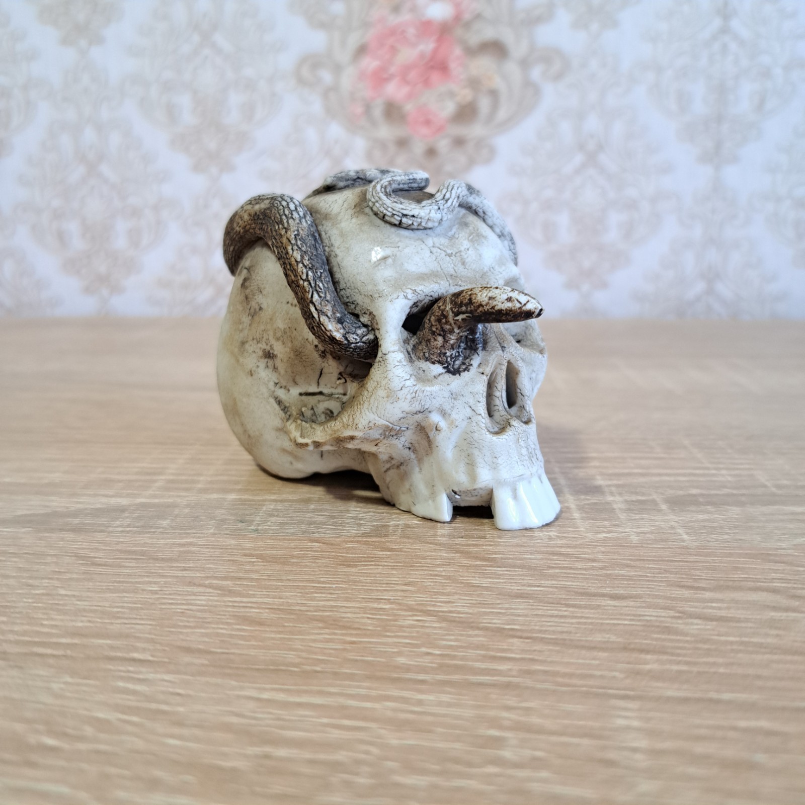 Japanese Antique Porcelain Skull with Snake Pre 1920