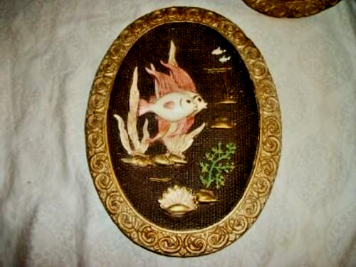 Cottagecore Plaster Bath Wall Plaques Fish Coral Reef 1960s Retro Universal HP