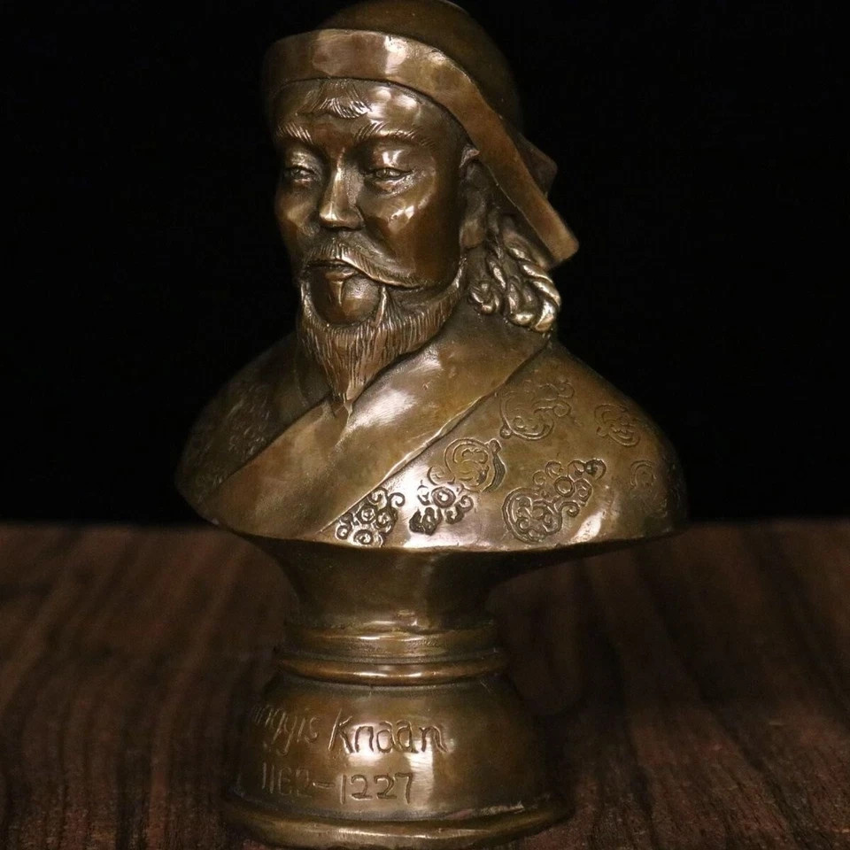6.7″ Brass Genghis Khan Bust Statue Mongol Empire King Table Decor