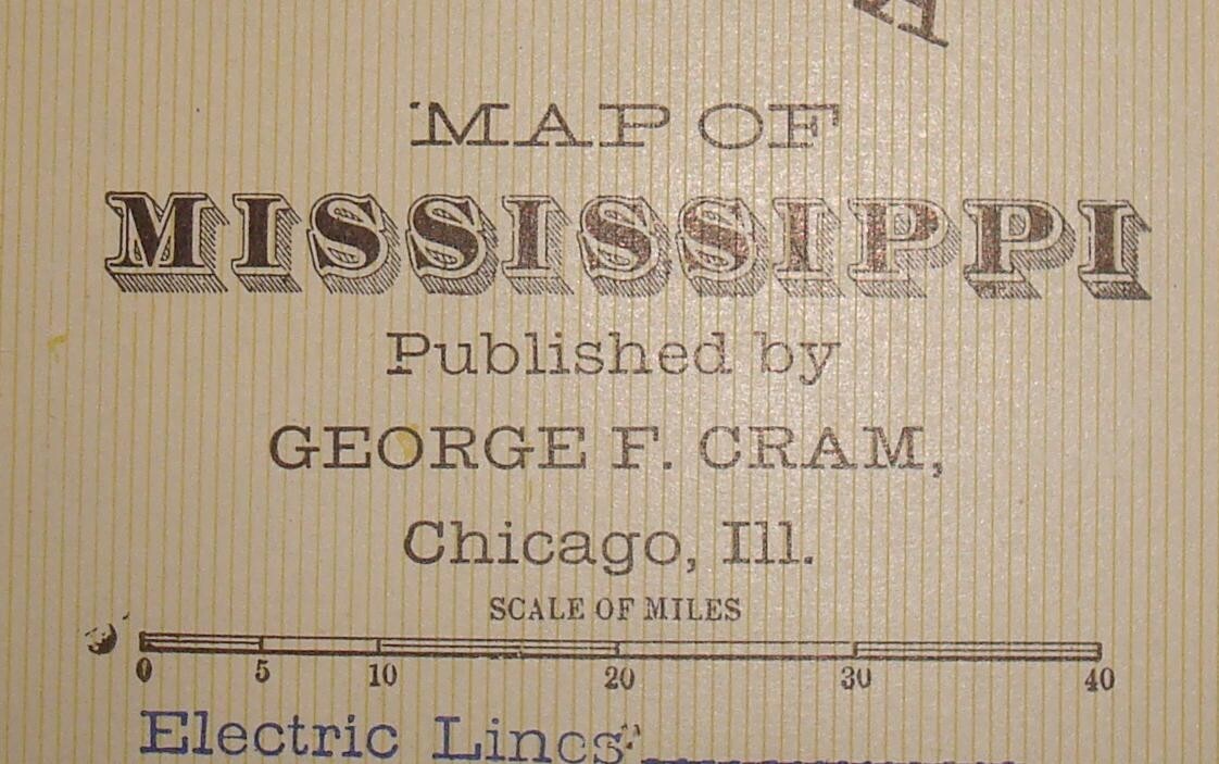 1911 Brightly Highlighted Double Page Map of MIssissippi 15″ X 22″ Near Mint