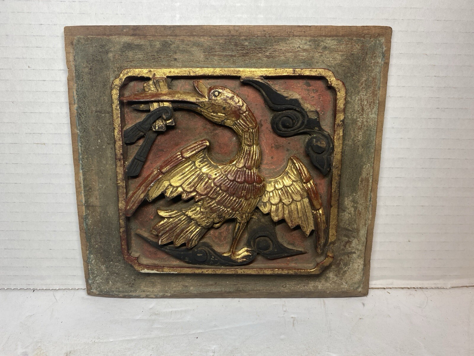 Antique Chinese Asian Hand Carved High Relief Temple Plaque