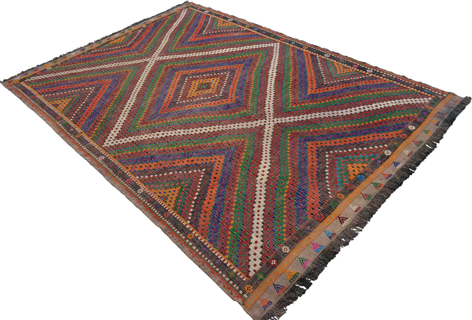 Vintage Turkish Cicim Kilim Rug 6’9″x9’6″ – Handwoven Wool on Cotton Flatweave