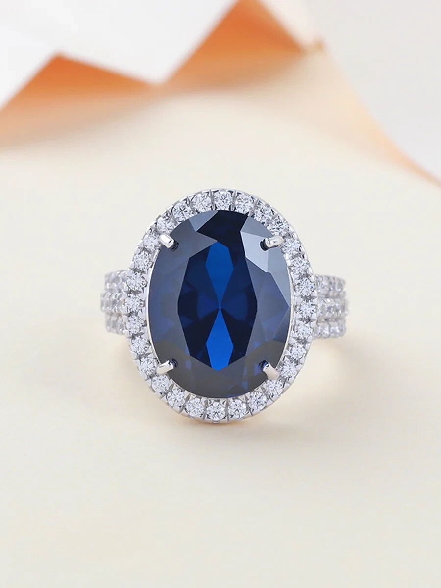 5.00 Ct Natural Sapphire Diamond Engagement Wedding Ring 14K White Gold Size 5