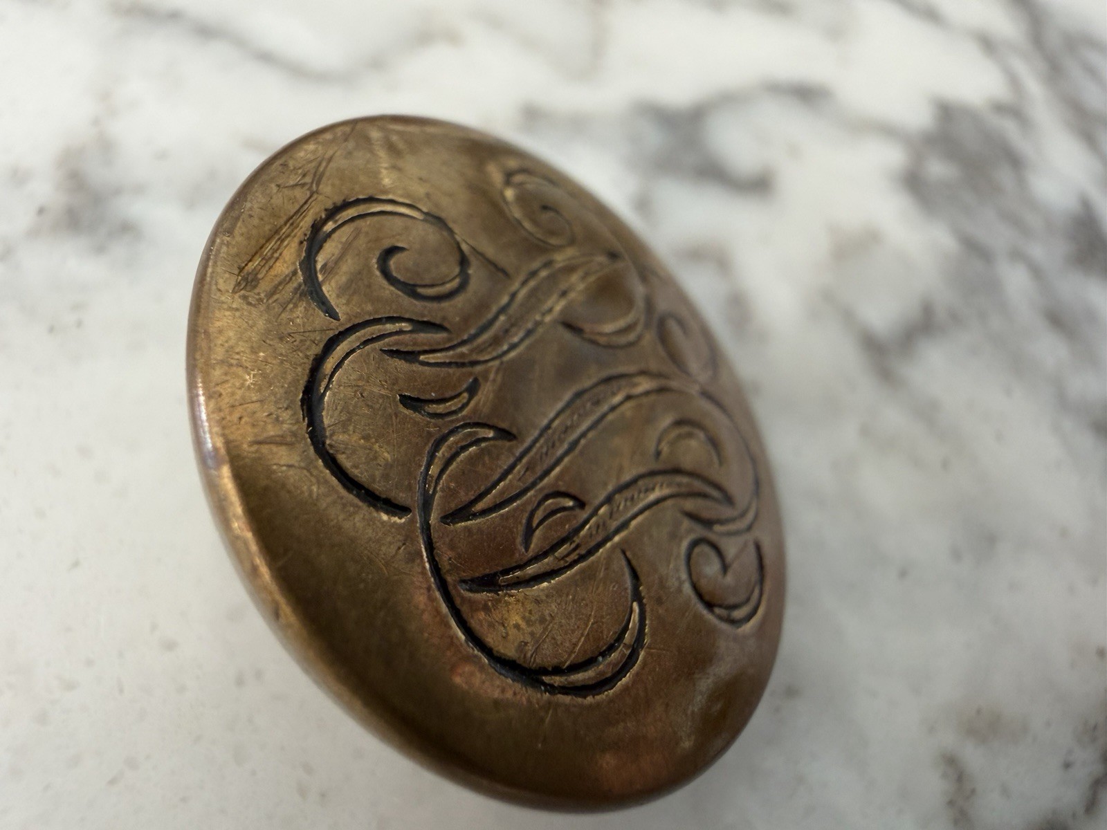 Vintage Round Monogrammed Metal Button Edwardian Cursive Swirl Button