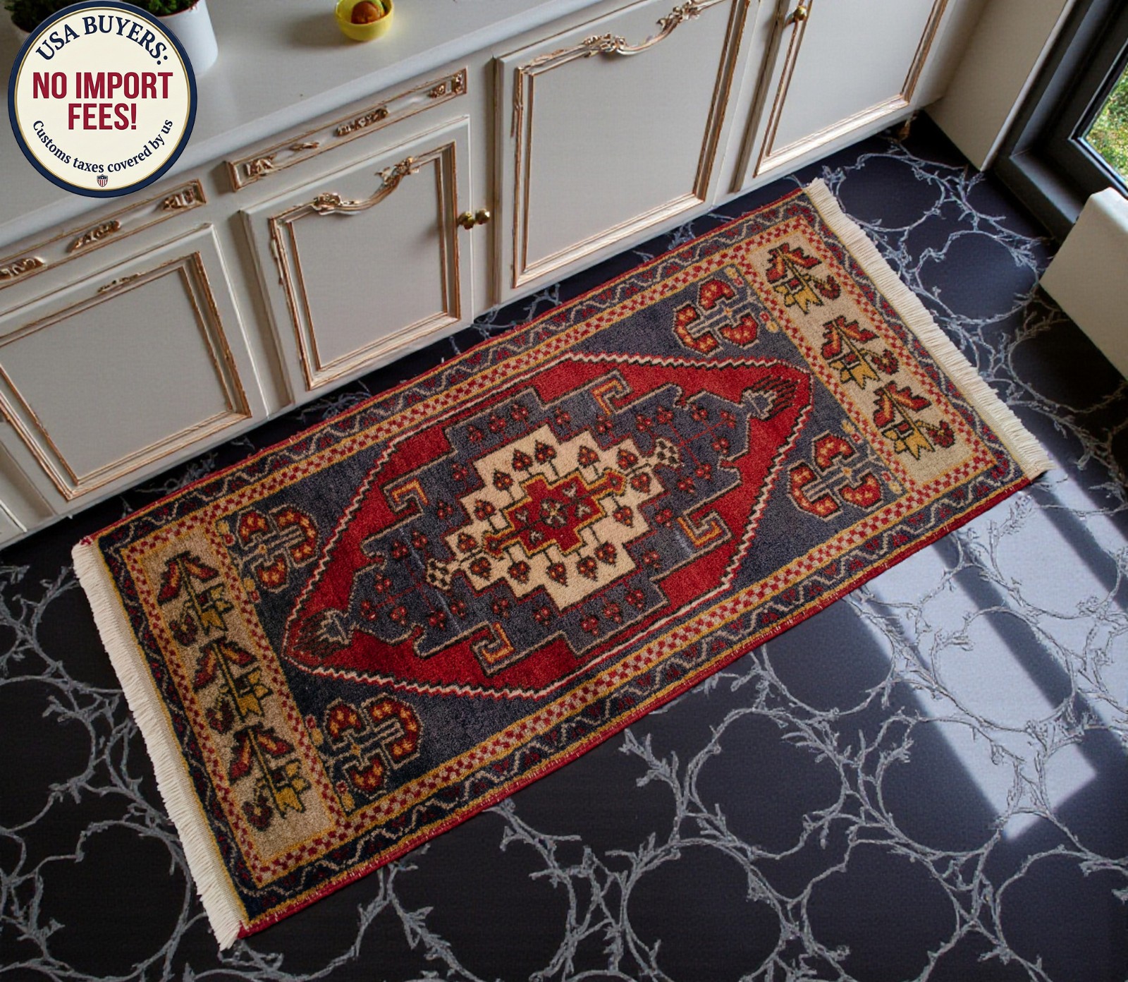 Vintage Turkish Rug Handmade Small Rug, Wool Doormat, Kitchen Rug, 2×4 ft approx