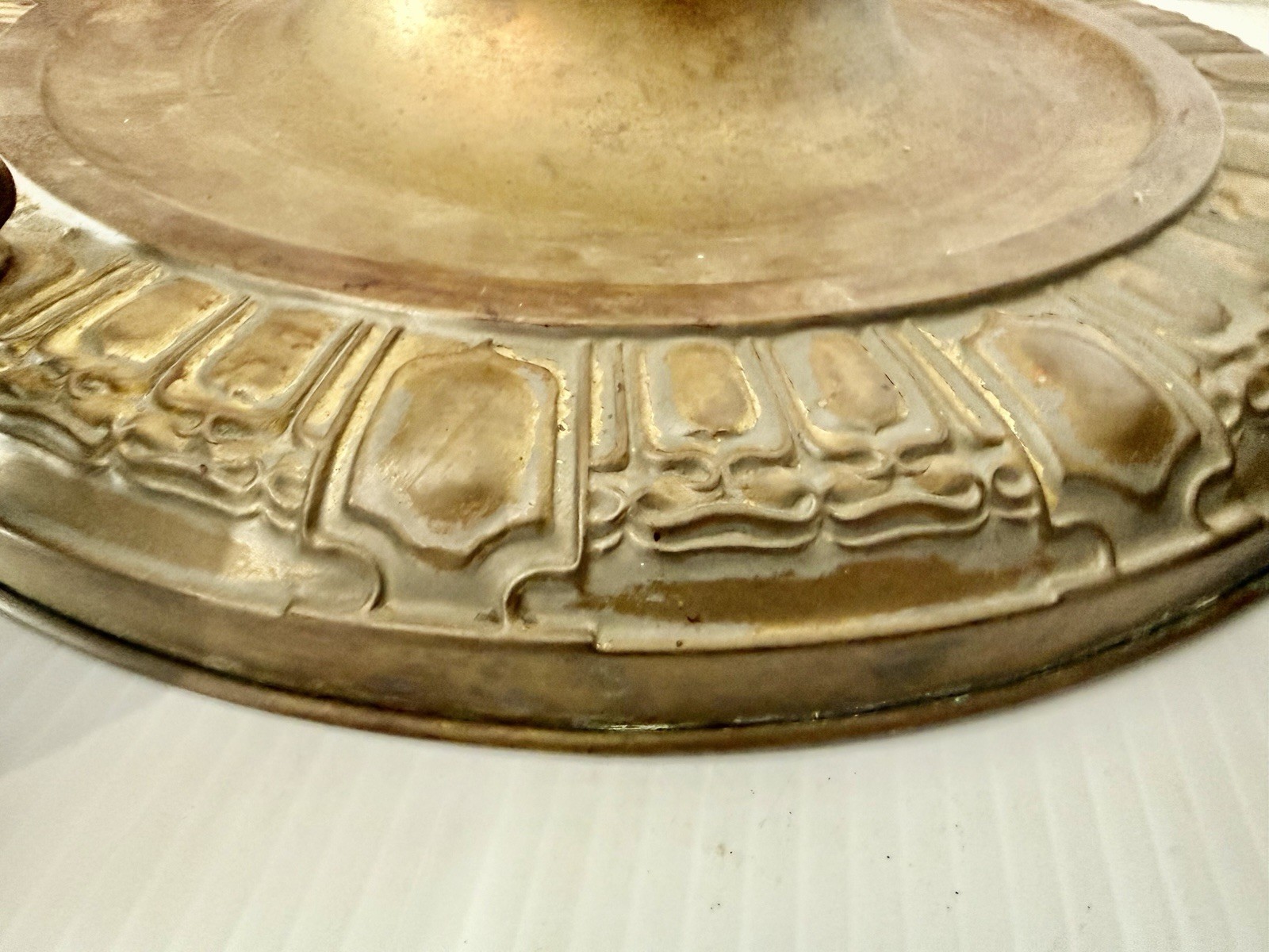 Antique Brass Art Deco 4 Light Pan Chandelier Turn Switch Sockets 14” Diameter