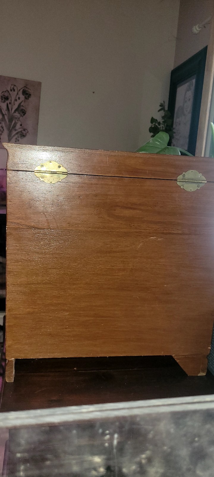 Vintage Asian Secretary Jewelry RARE Box Cabinet Carved Wood Red Velvet Drawers