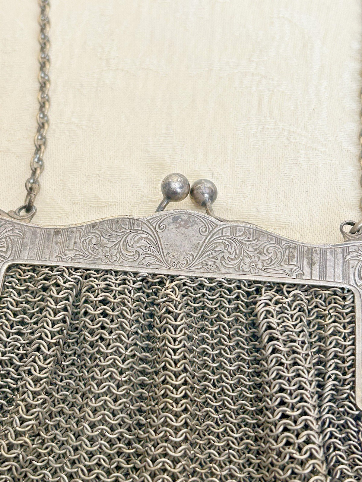 Antique H. Mitchell German Silver Mesh Purse Chainmail Dance Bag Art Nouveau