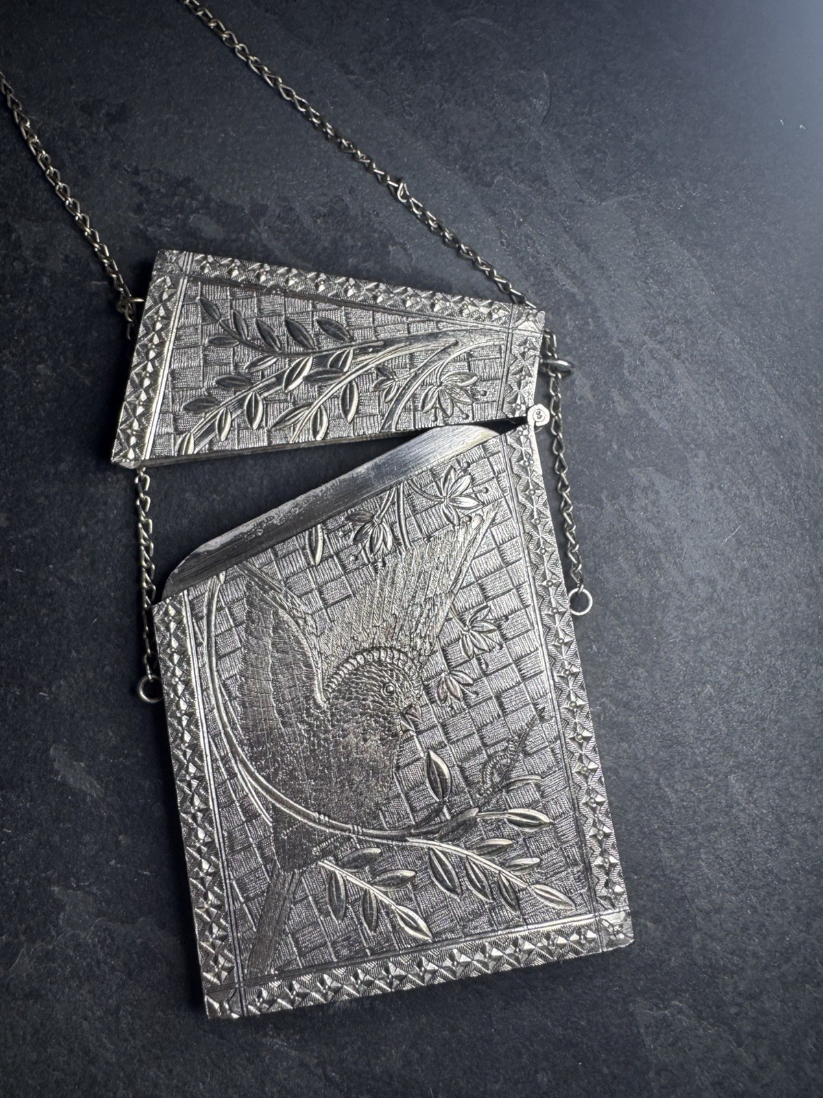 Antique Sterling Silver Superb Bird Design Card Case