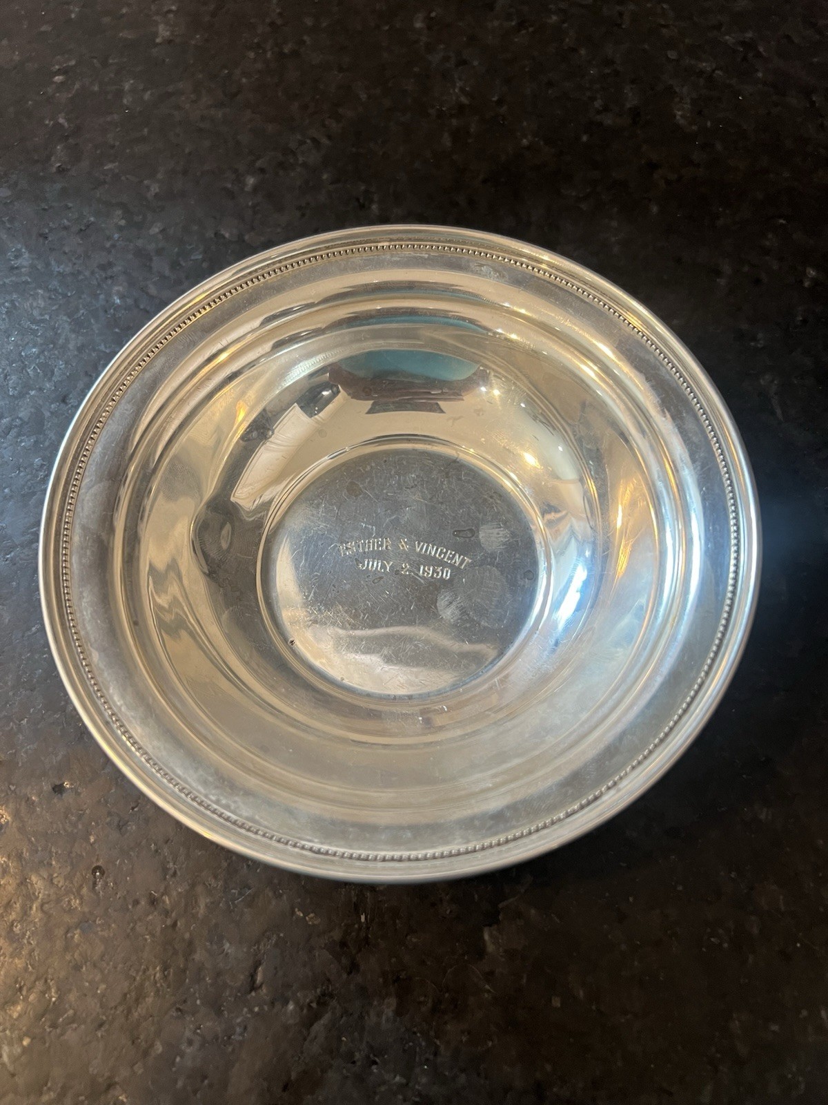 S, Kirk & Son Sterling Silver Small Serving Bowl 108g has monogram in center