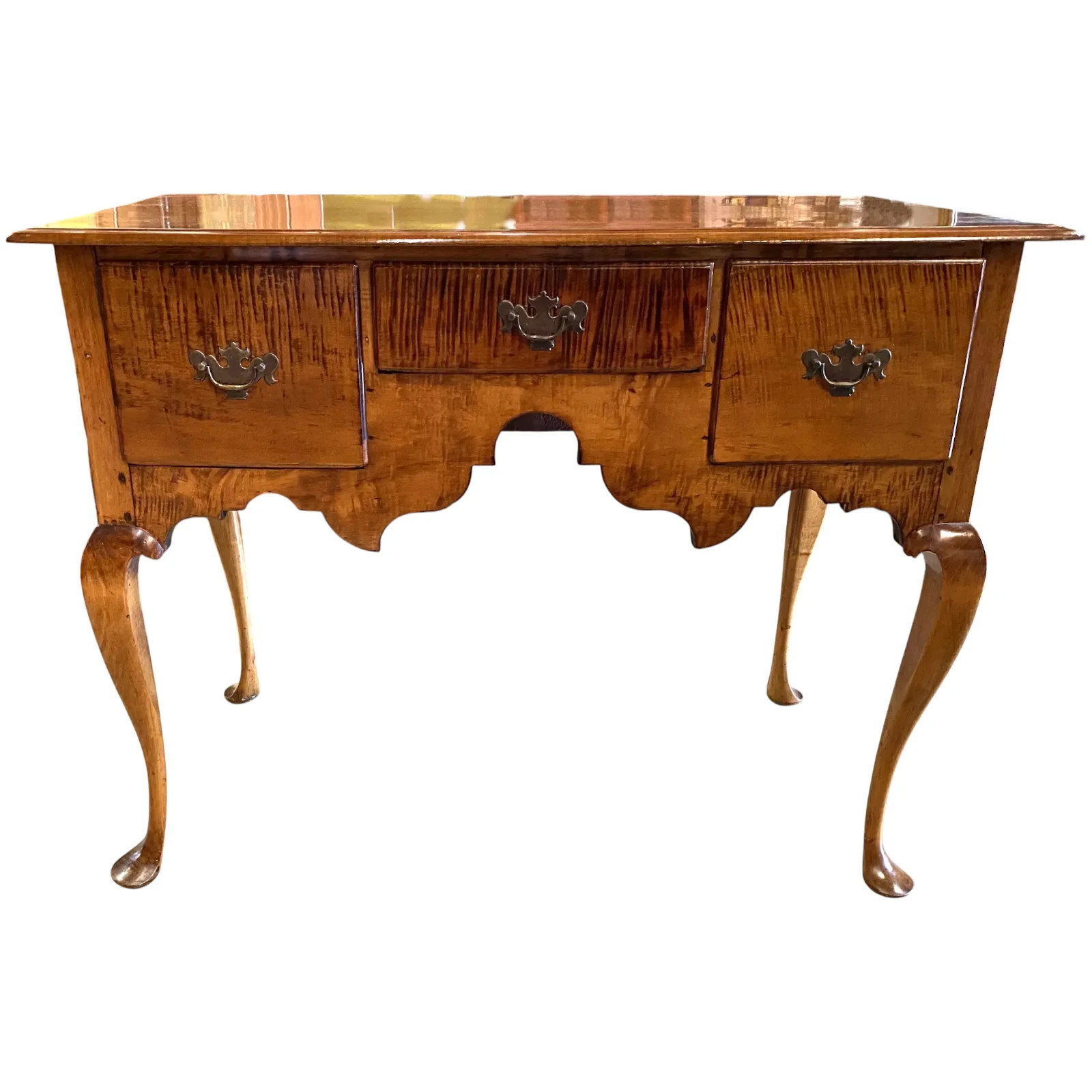 18th c New England Queen Anne Tiger Maple Highboy Base