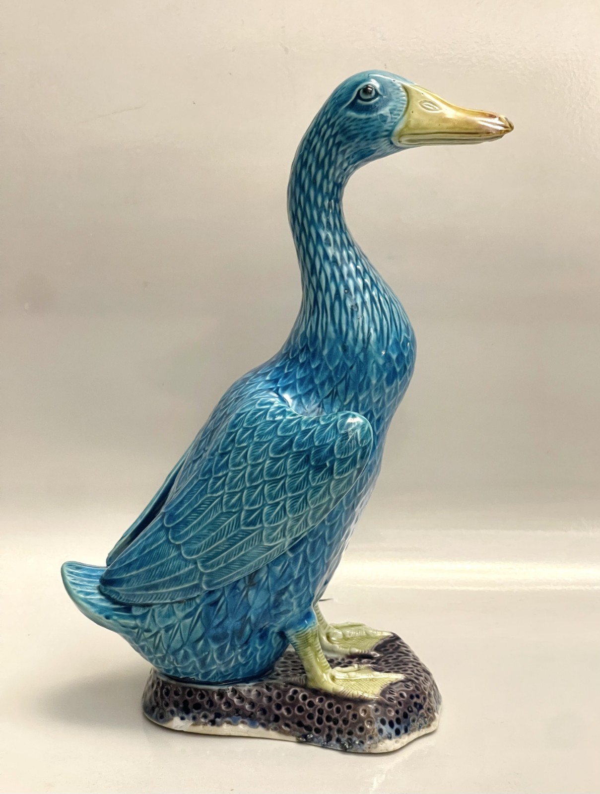 Antique Chinese Majolica Turquoise Porcelain Duck Statue Figurine 9.5″