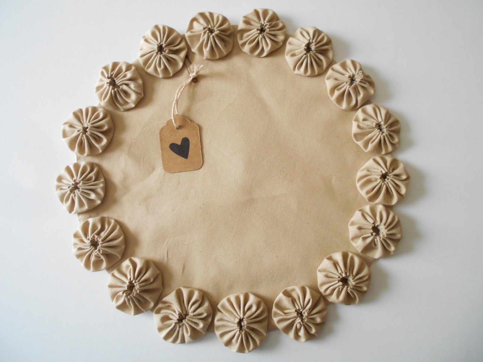 Primitive Farmhouse Tea-Stained Muslin Fabric Candle Mat Topper YoYo Doily #1