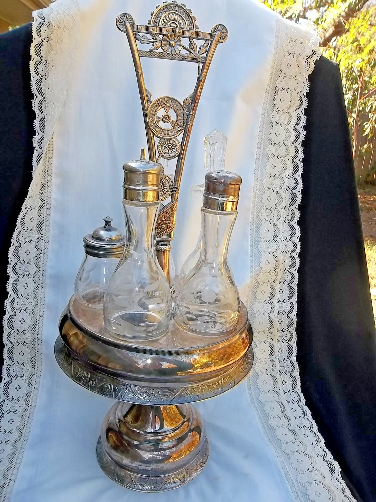 HARTFORD SILVER CASTOR/CRUET /CONDIMENT SET VICTORIAN QUADRUPLE PLATE #513 6PC