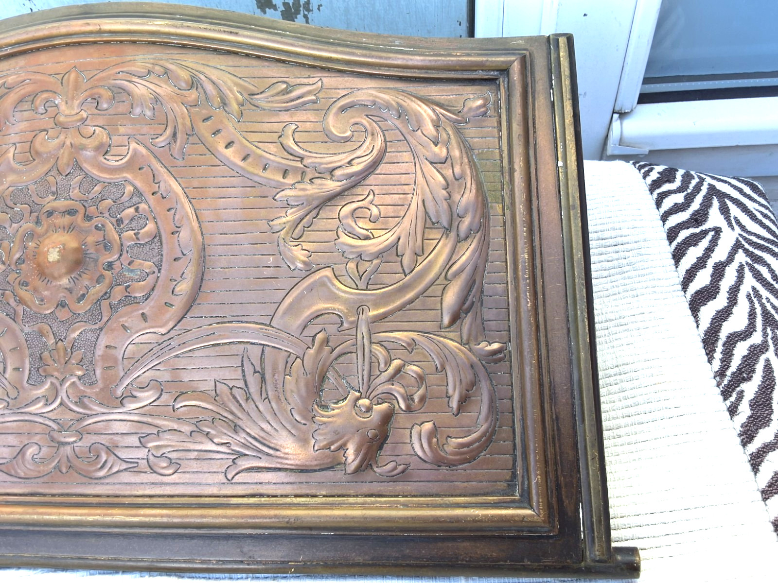 ANTIQUE VICTORIAN COPPER & BRASS & CAST IRON FIREPLACE HOOD CANOPY