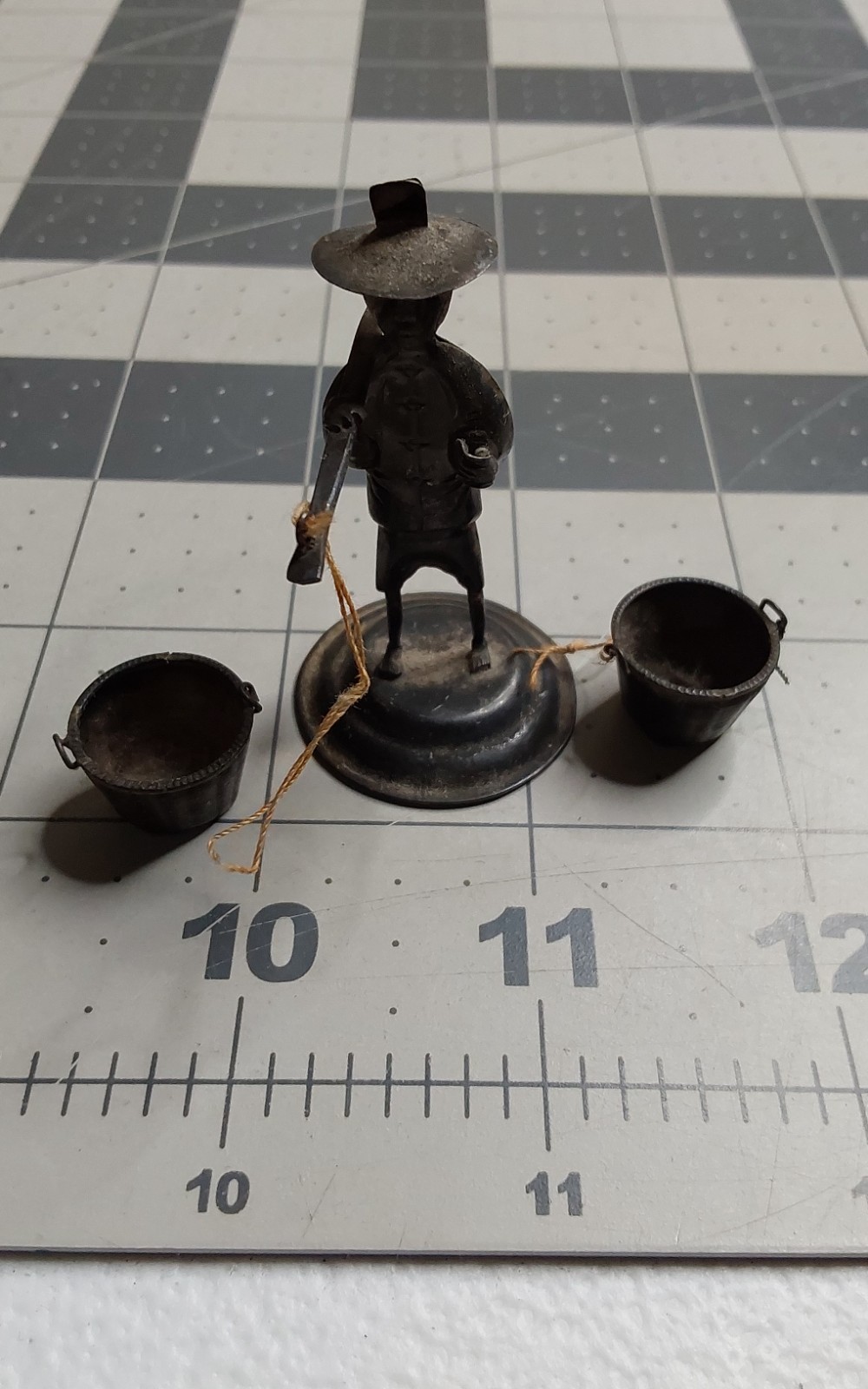 Wai Kee Sterling Chinese Peasant Place Card Holder Hong Kong Man w Water Buckets