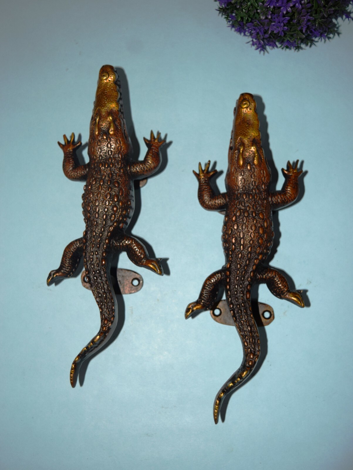 10” Inches Crocodile Handle Pair Brass Caiman Alligator Drawer Pull GTX