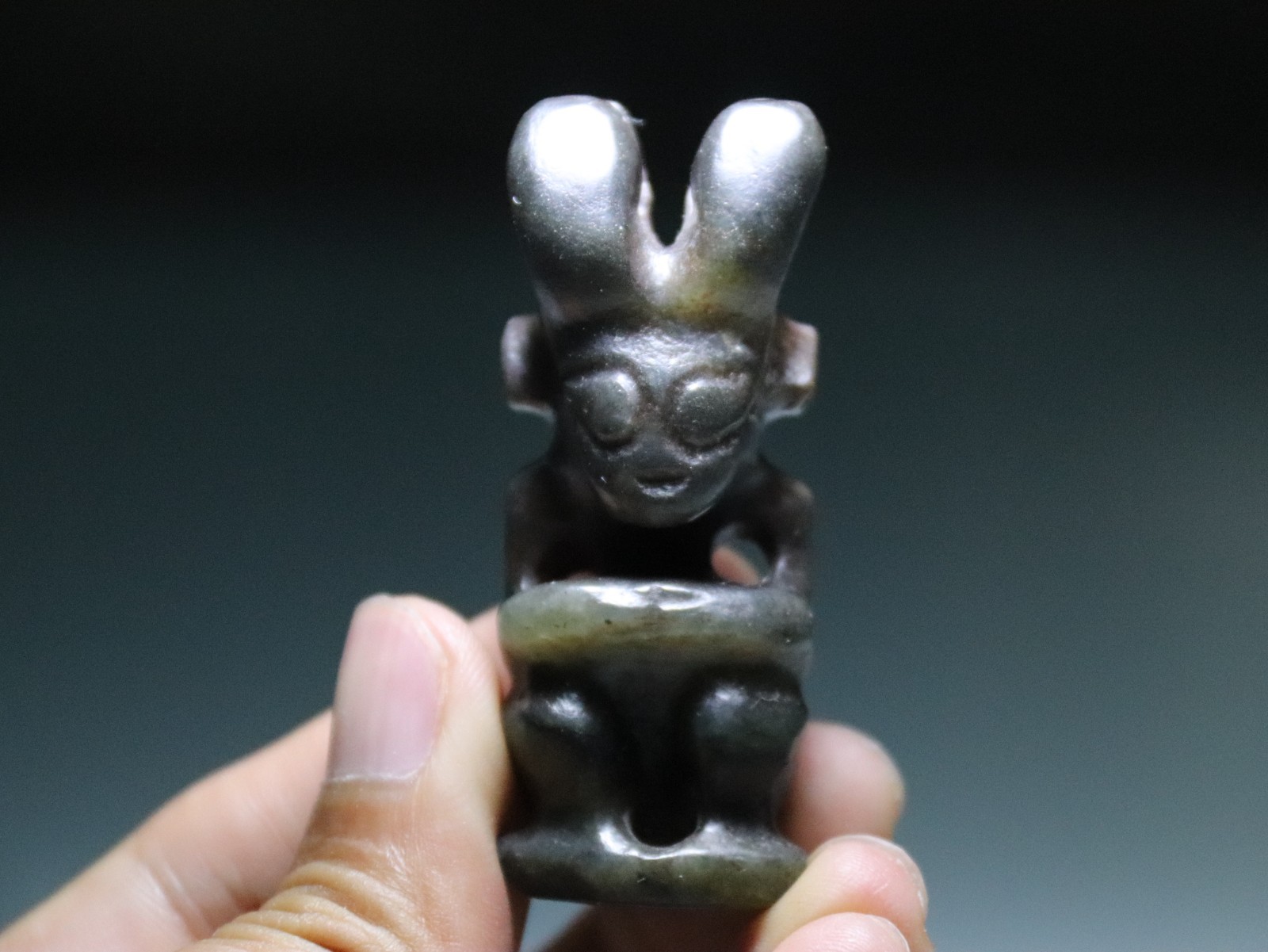 Folk Ancient Hongshan Culture Old Jade Stone Helios Sun God Amulet Pendant XB002