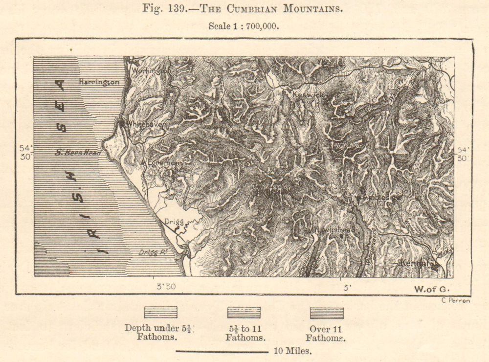 The Cumbrian Mountains. Lake District. Keswick Ambleside. Sketch map 1885