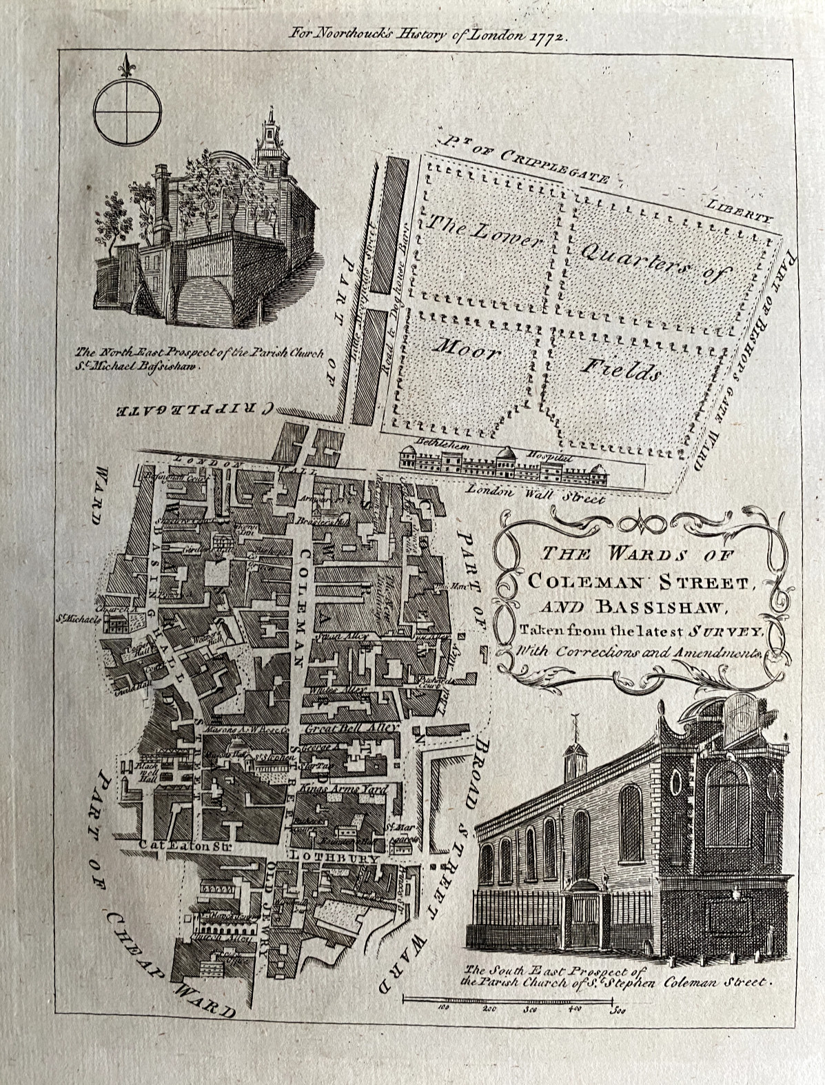 1772 Antique Print; Coleman St & Bassishaw Wards London from Noorthouck’s London