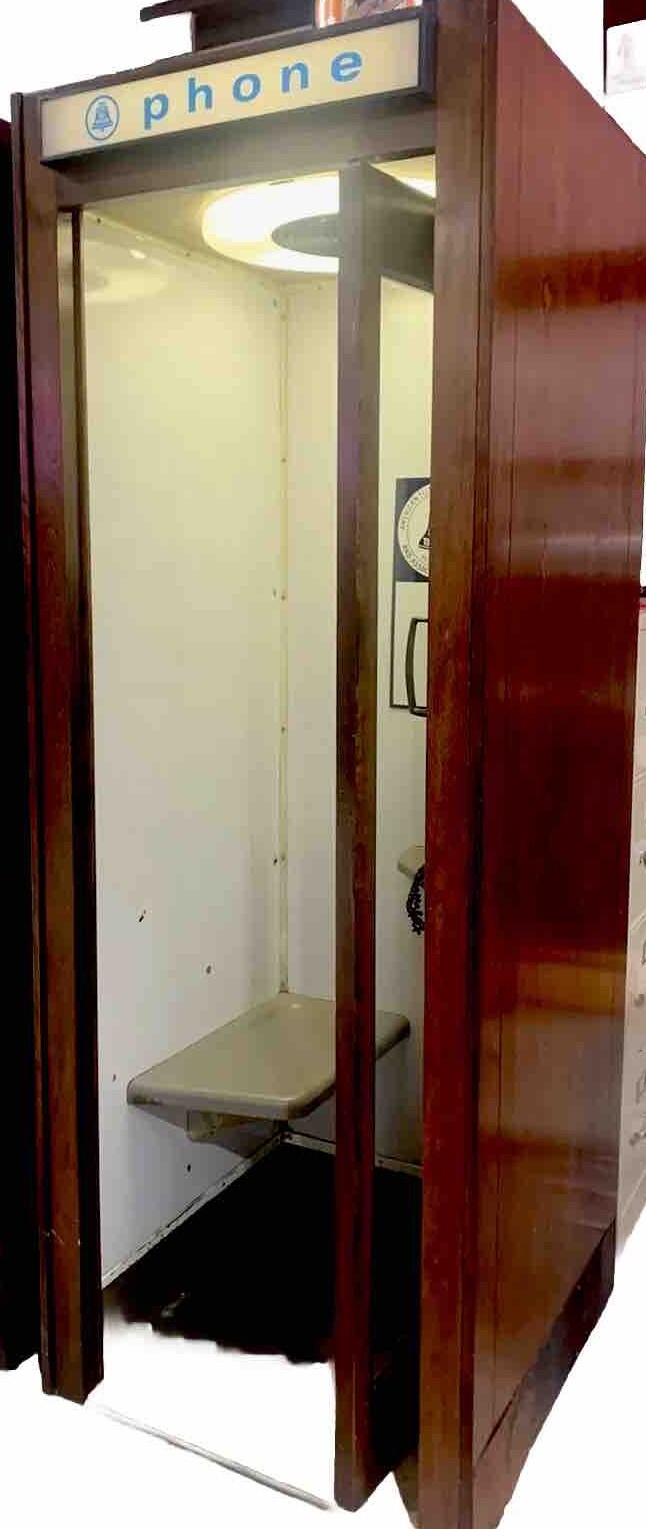 Vintage 1960’s Bell System Wood Walk-In Phone Booth With Bi-Fold Doors