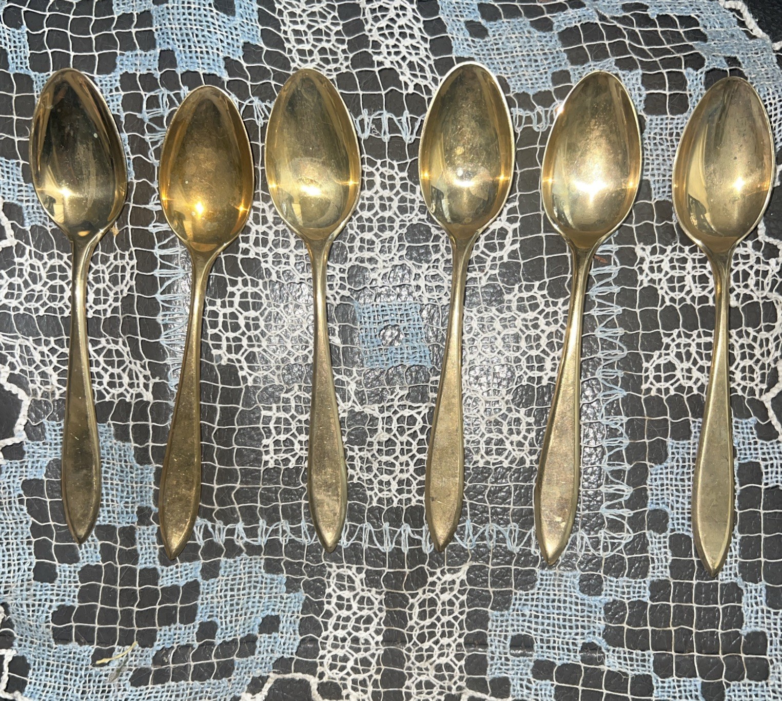 AB Dirigold Sweden Flatware (6)Spoons W/3 Clovers C 1917-1935 Regal Pattern