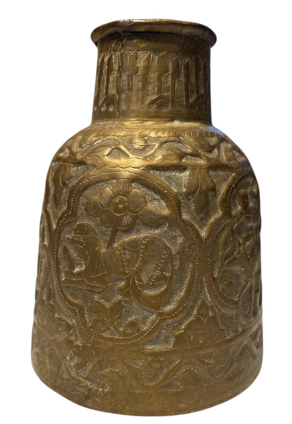 VTG Islamic Damascus Arabic Animals Hunting Hand Hammered Brass Pitcher Vase