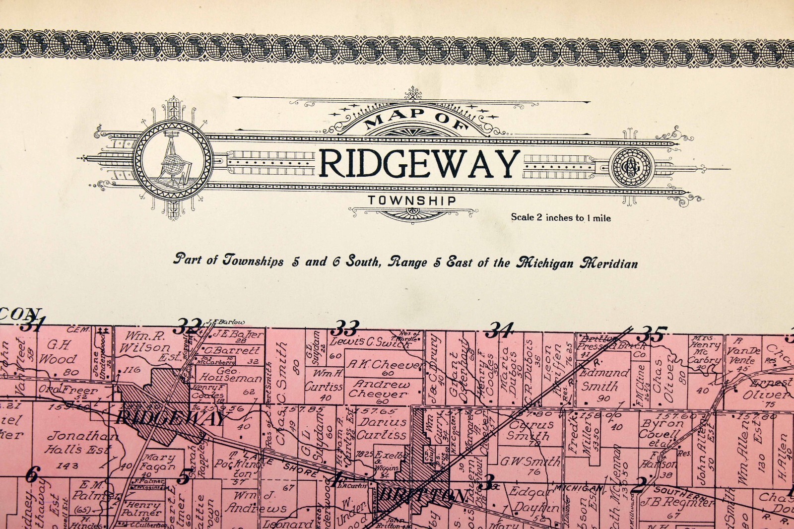 1916 Plat Map Ridgeway Township Lenawee County Michigan Britton