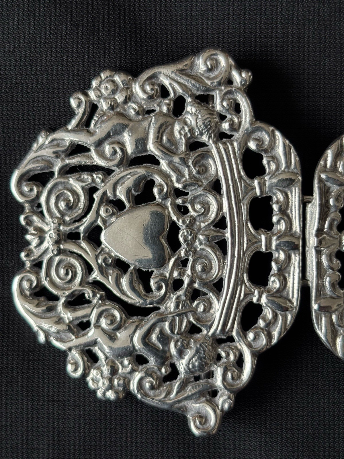 solid silver nurses Belt Buckle. Birmingham 1990. P.M.L. Cherubs & Heart Design