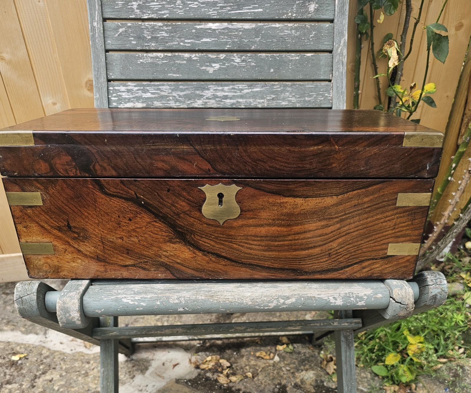 Antique Campaign Flame Mahogany Writing Slope Secret Drawer Chest