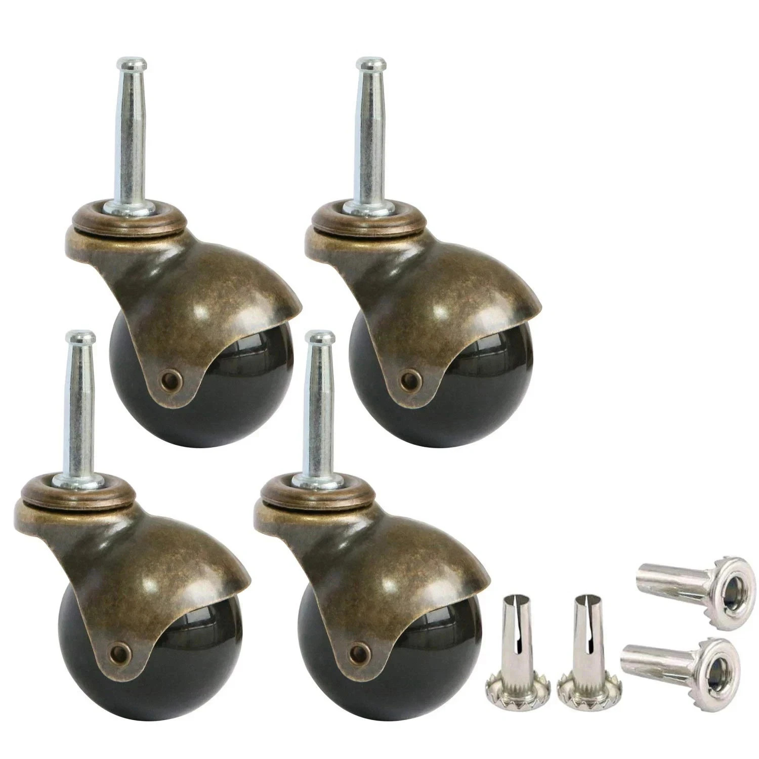 2 Inch Ball Casters Wheels Brass Vintage Antique Furniture Caster Set of 4