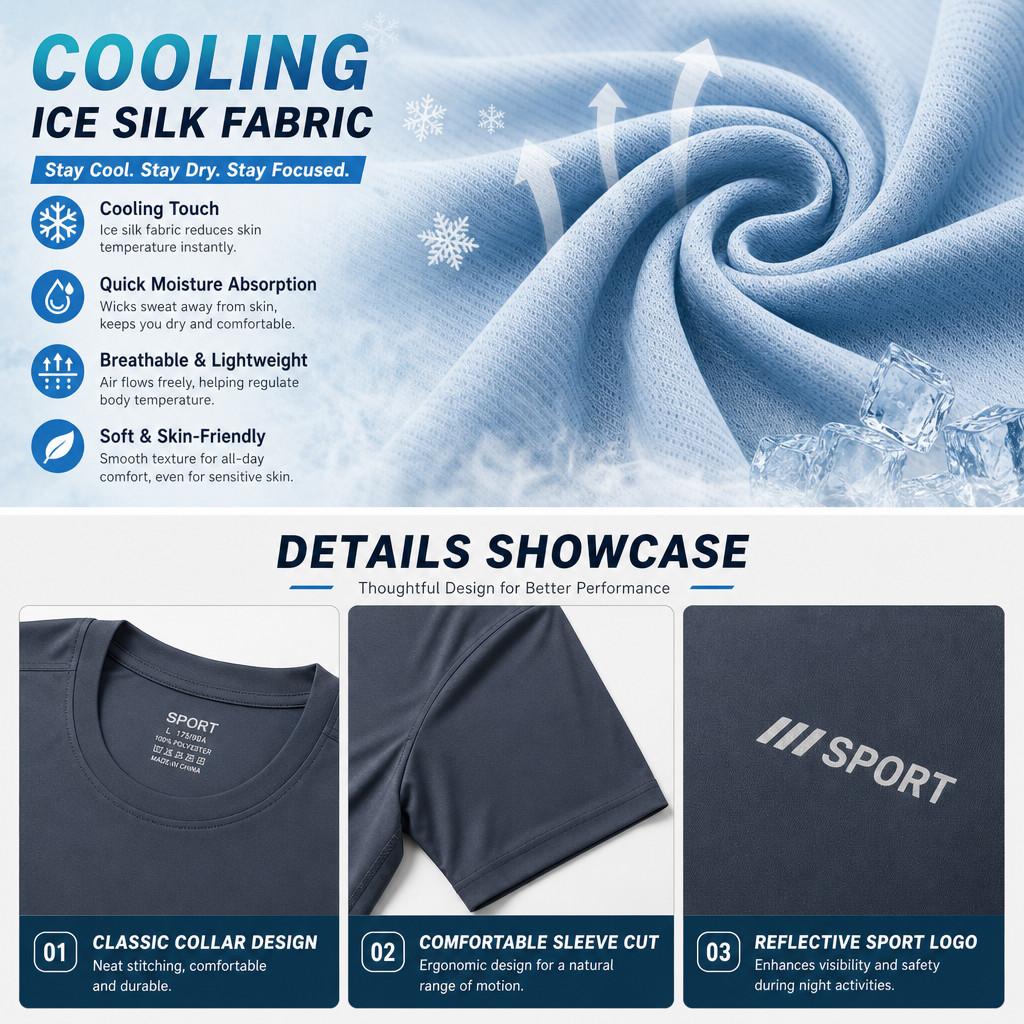 Men’s Summer Ice Silk Quick-Dry Sports T-Shirt – Breathable Running Fitness Top