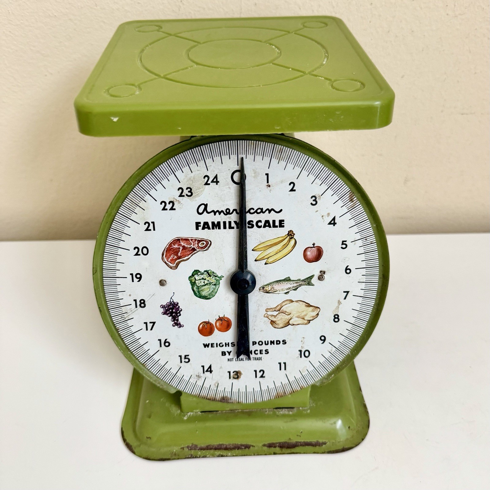 American Family Scale Avocado Green Rustic Country Farm Kitchen Food Decor Vtg