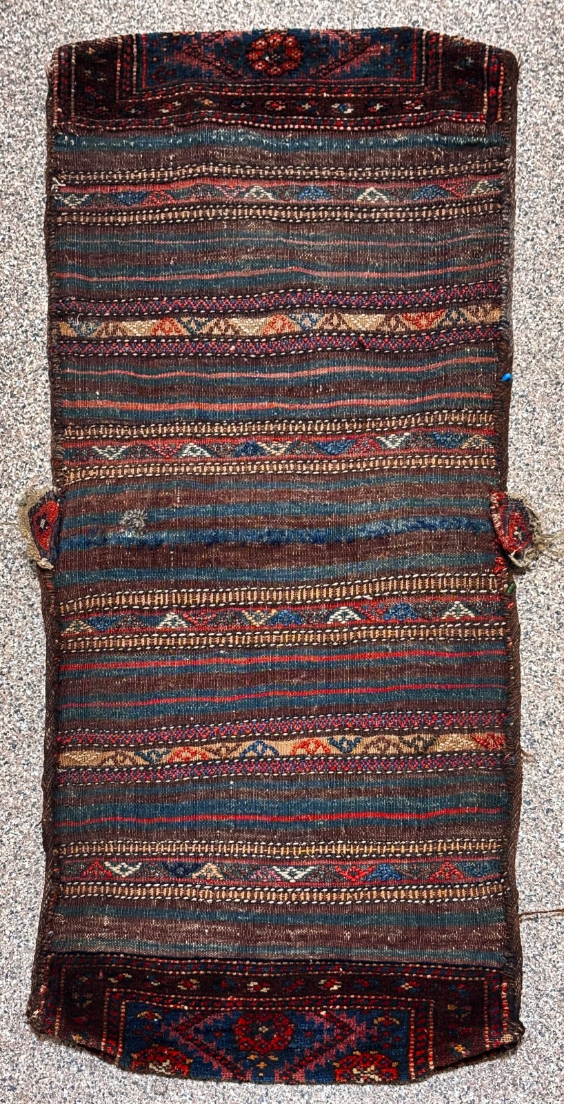 Antique Hand Knotted Tribal Farahan Wool Saddle Bag Rug Double Bagface 2×4 1900s