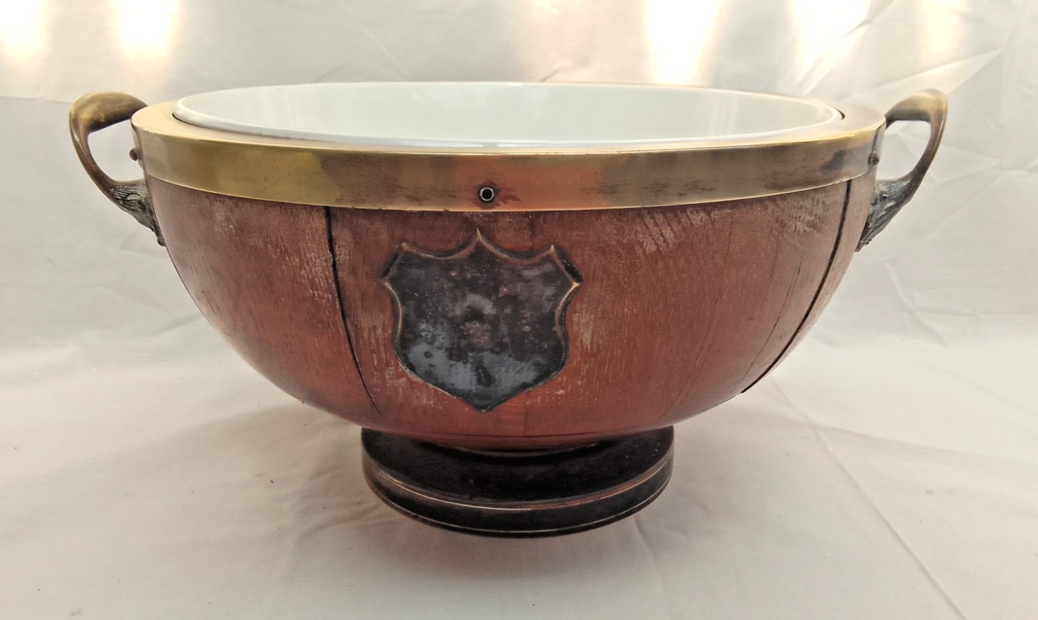 Rare Complete Original Antique Oak Trophy Bowl with Wedgwood Liner Silver Plated