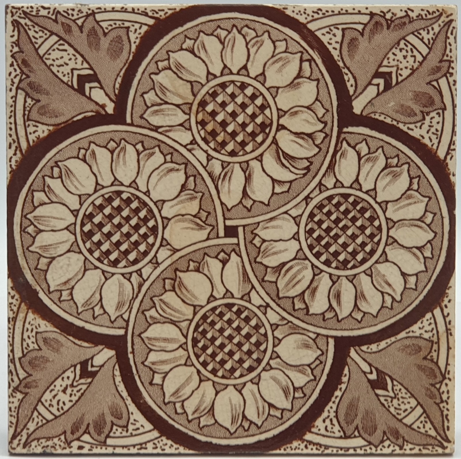 Victorian Fireplace Tile Transfer Print Sunflowers Decorative Art Tile C1890 AE4