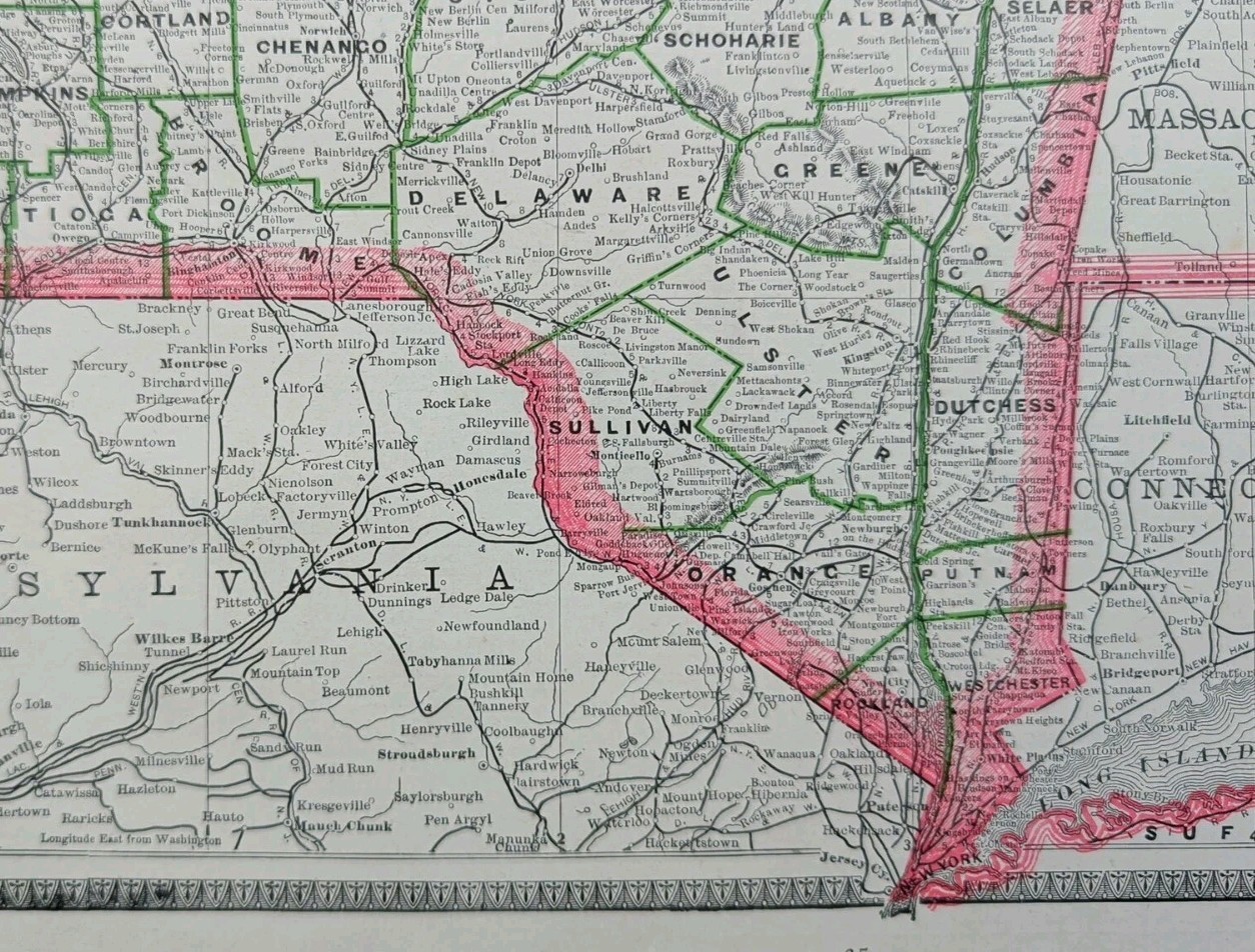 Vintage 1884 NEW YORK Map 21″x13″ ~ Old Antique Original ALBANY SCHENECTADY NY