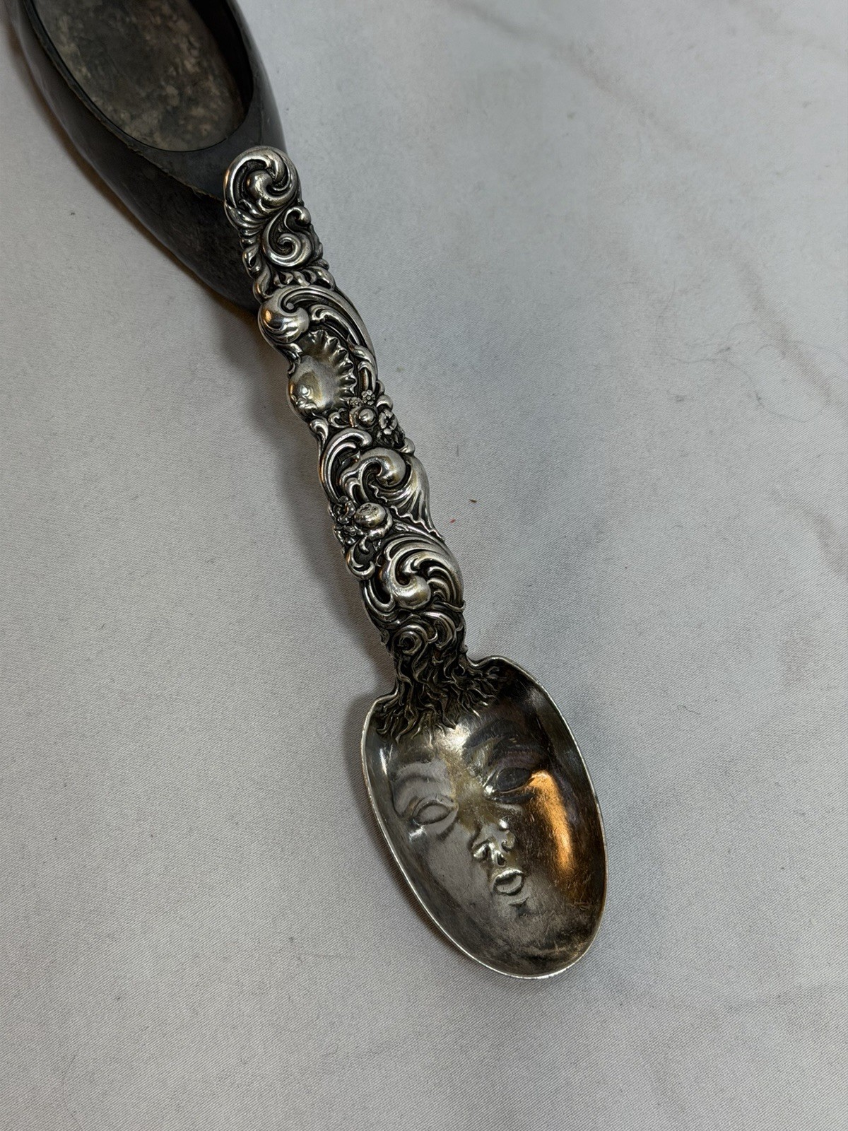 Whiting Louis XV sterling silver spoon baby face~antique c.1879