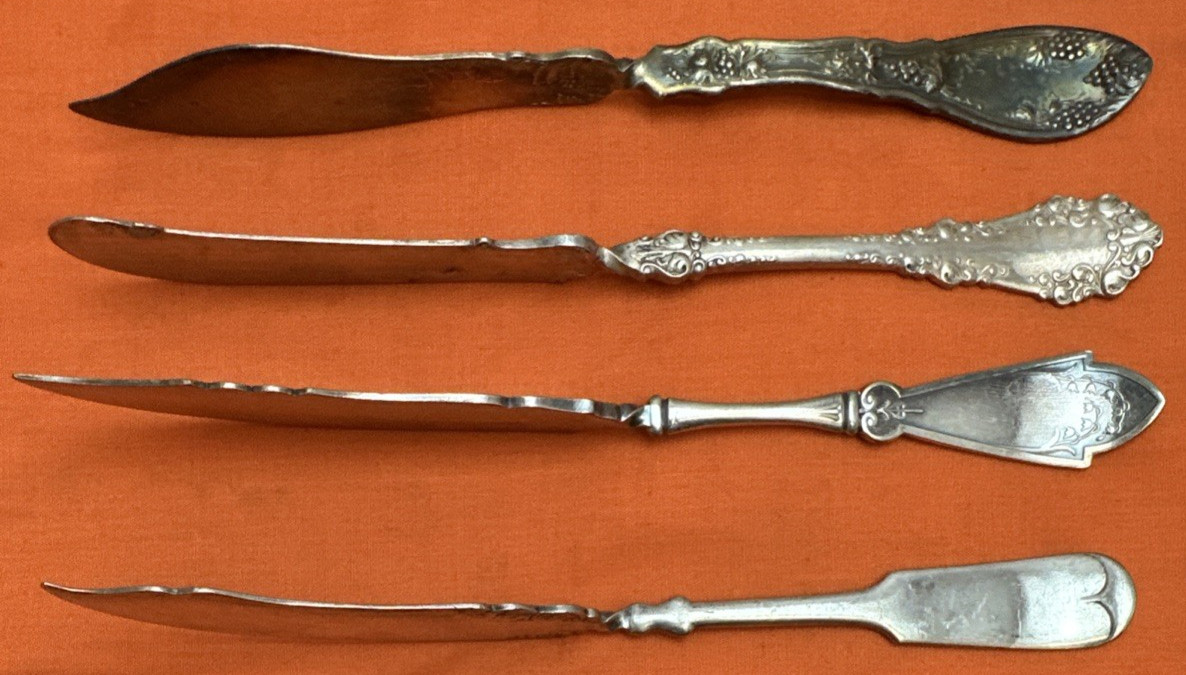 14 Pcs Antique to VIntage Silverplated TWIST HANDLED BUTTER SPREADER KNIVES