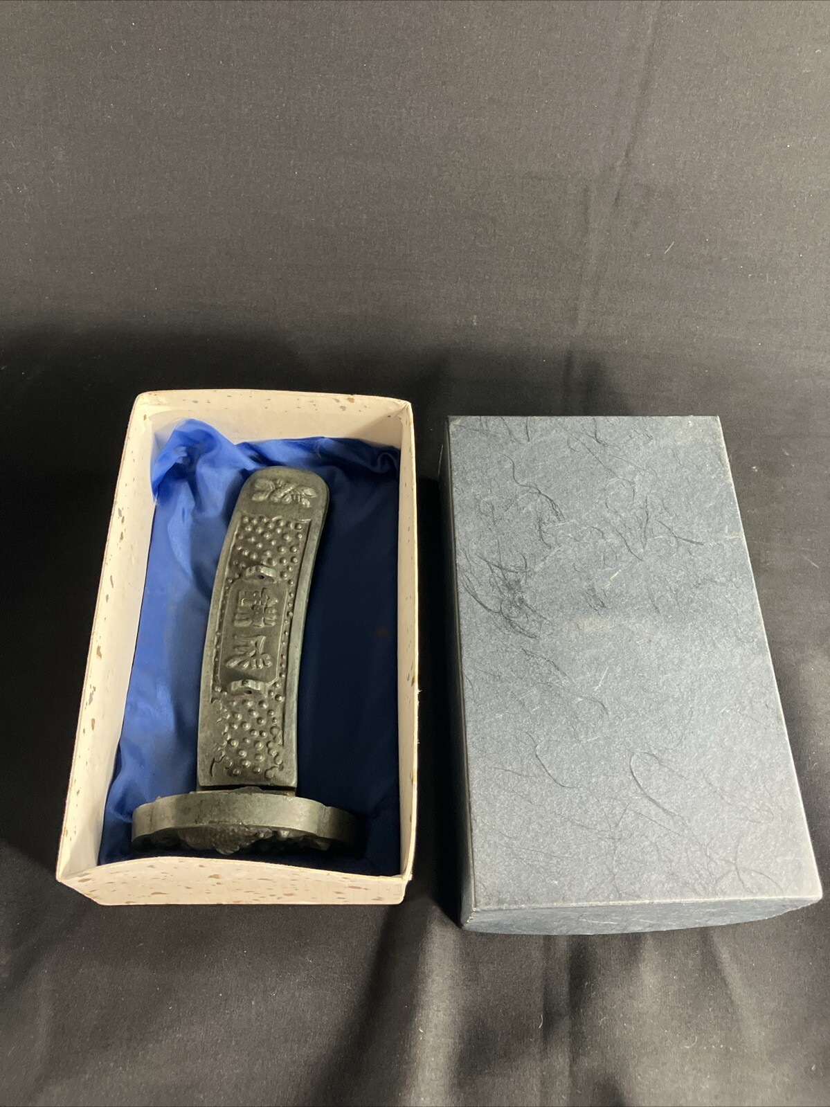 Japan Vintage Antique Stamp Case Sword Tsuka 670g iron box set