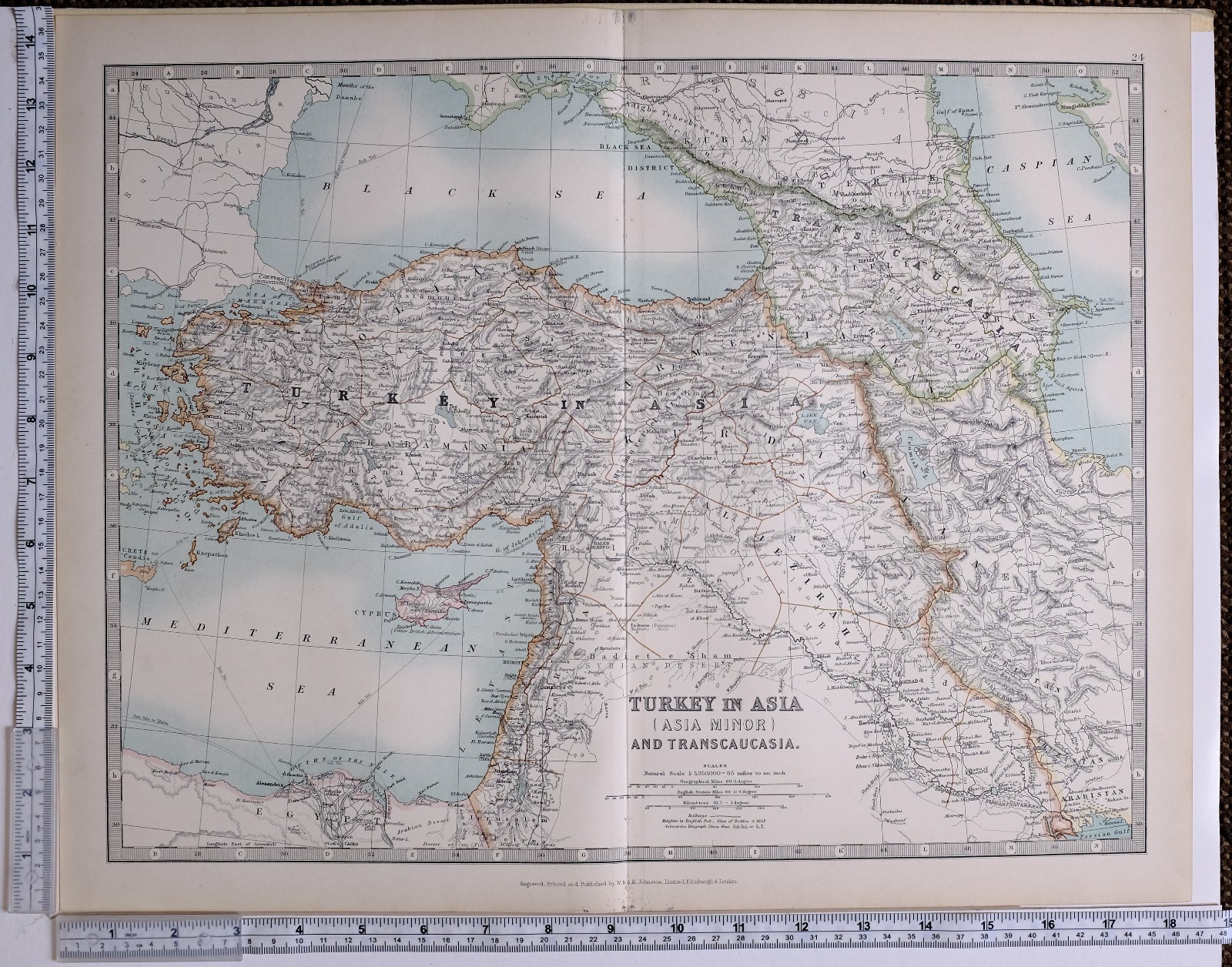 1915 LARGE MAP TURKEY IN ASIA MINOR TRANSCAUCASIA CYPRUS KARAMANIA ARMENIA