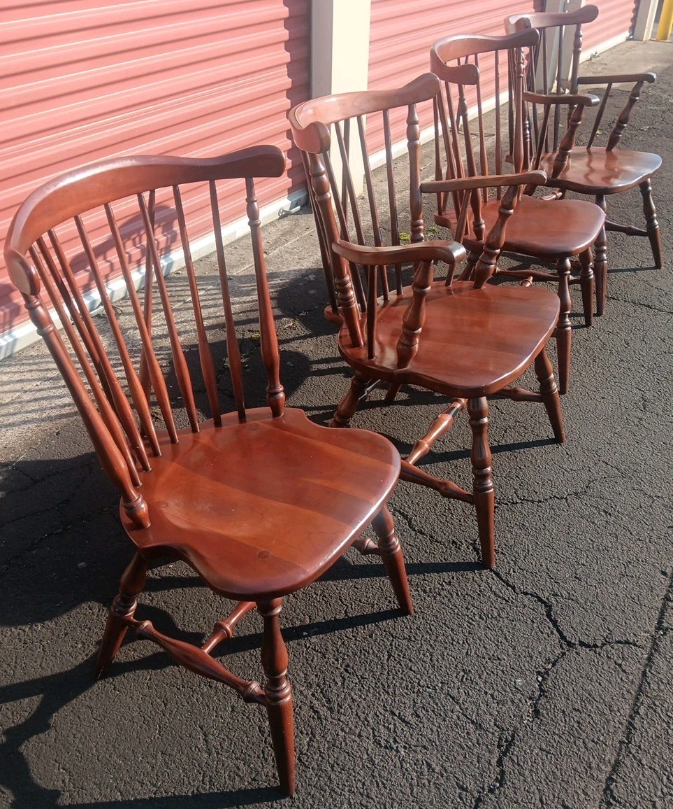 FIDDLE BACK WINDSOR CHAIRS CHERRY WOOD AMERICAN TENDON JOINT LEG CHOICE of FIVE