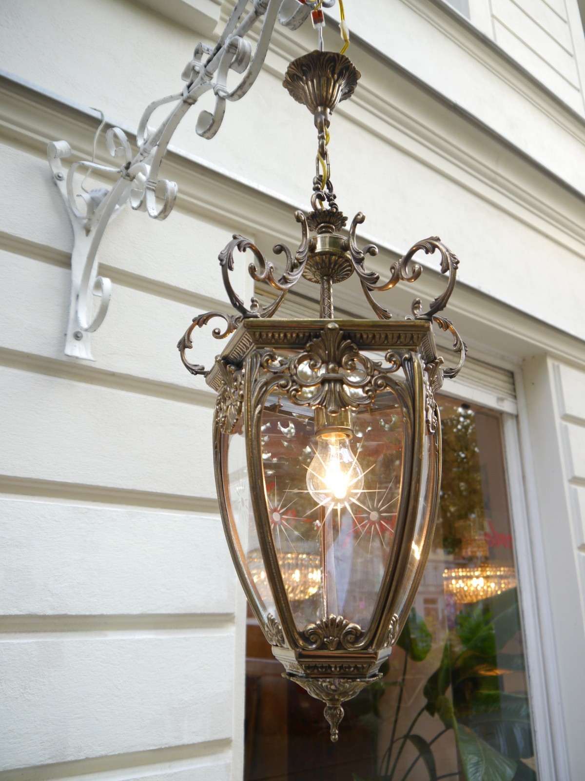 LARGE BRONZE LANTERN SOLID CEILING LAMP FIXTURES CHANDELIER CUT GLASS CRYSTAL
