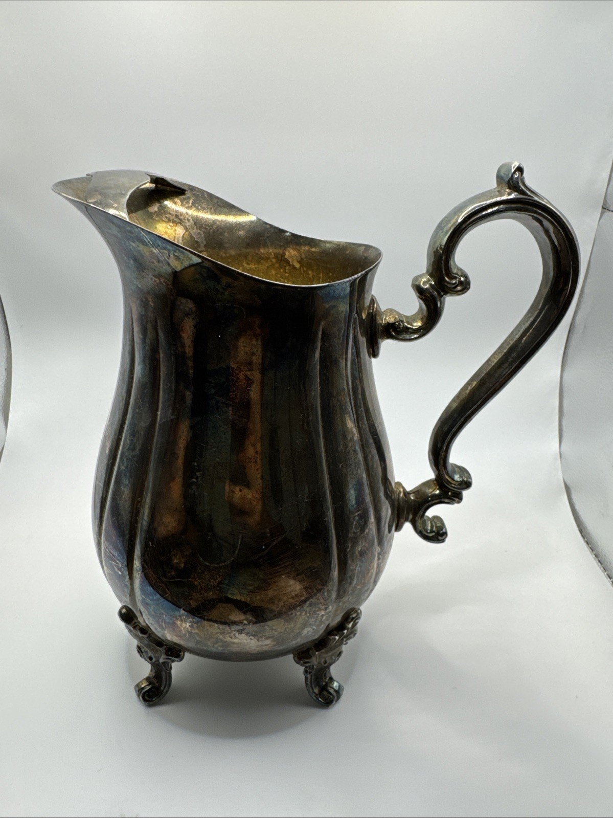 VTG Silver Plated Footed Water Pitcher With Ice Guard 9”
